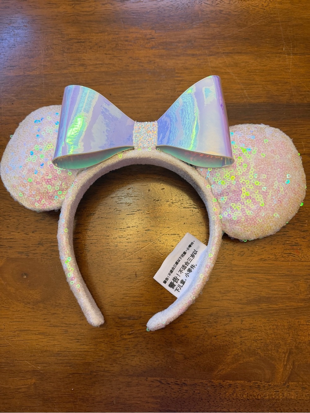 Disney Sequin White Minnie Ears Iridescent Bow Headband
